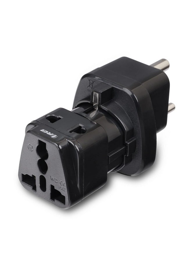 OREI European (Schuko) to India Plug Adapter - Convert European Type E/F Input to India Type D Three Prong Output Connection - Heavy Duty - Black Color (4 Pack)