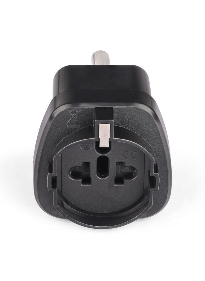 OREI European (Schuko) to India Plug Adapter - Convert European Type E/F Input to India Type D Three Prong Output Connection - Heavy Duty - Black Color (4 Pack)