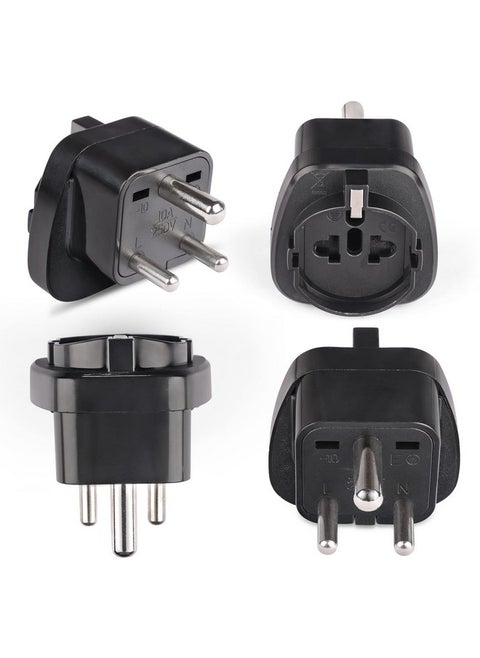 OREI European (Schuko) to India Plug Adapter - Convert European Type E/F Input to India Type D Three Prong Output Connection - Heavy Duty - Black Color (4 Pack)