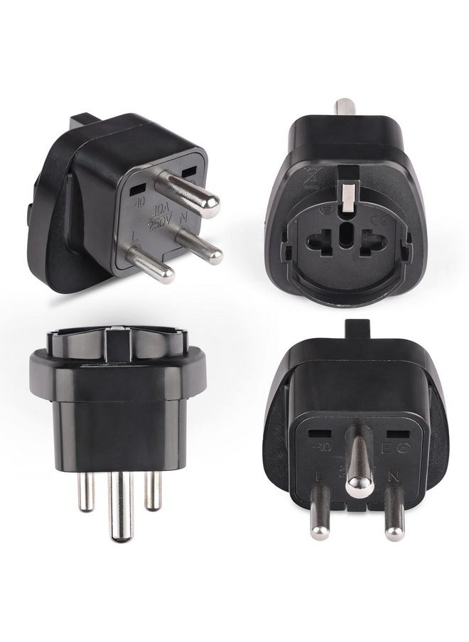 OREI European (Schuko) to India Plug Adapter - Convert European Type E/F Input to India Type D Three Prong Output Connection - Heavy Duty - Black Color (4 Pack)