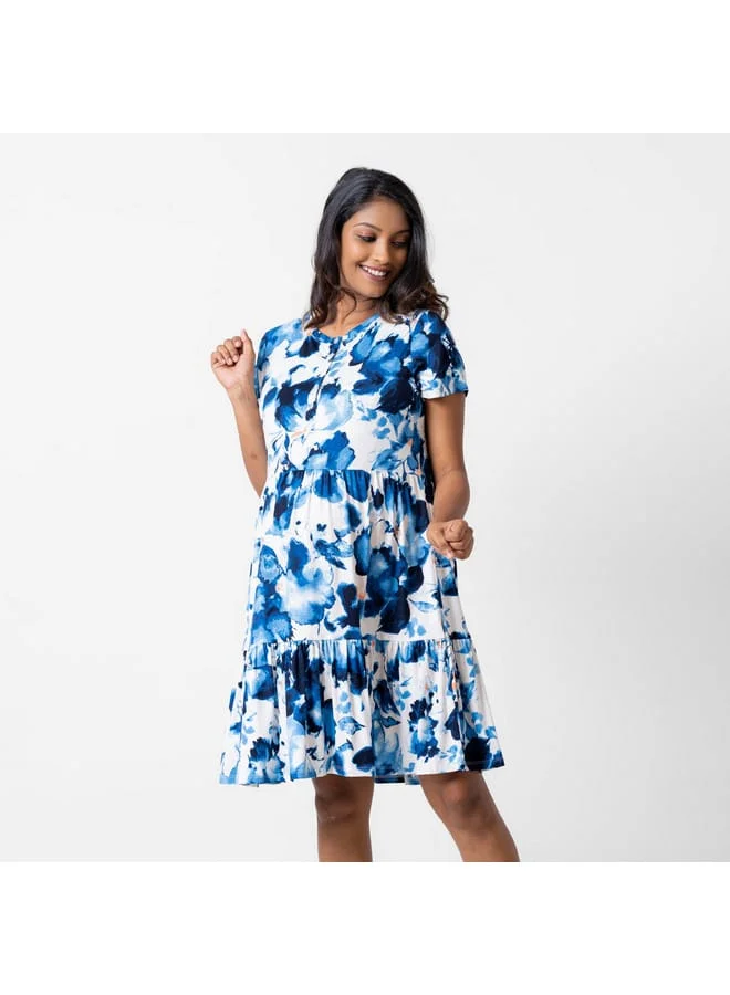 Aadaraya Aadaraya All-Over Floral Print Maternity Sleepshirt with Short Sleeves