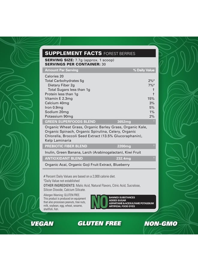 EHP Labs - EHPlabs OxyGreens Super Greens Powder - Spirulina & Chlorella Superfood, Green Juice Powder & Greens Supplements with Prebiotic Fibre, Antioxidants & Immunity Support, 30 Serves (Forest Berries) - Image 1