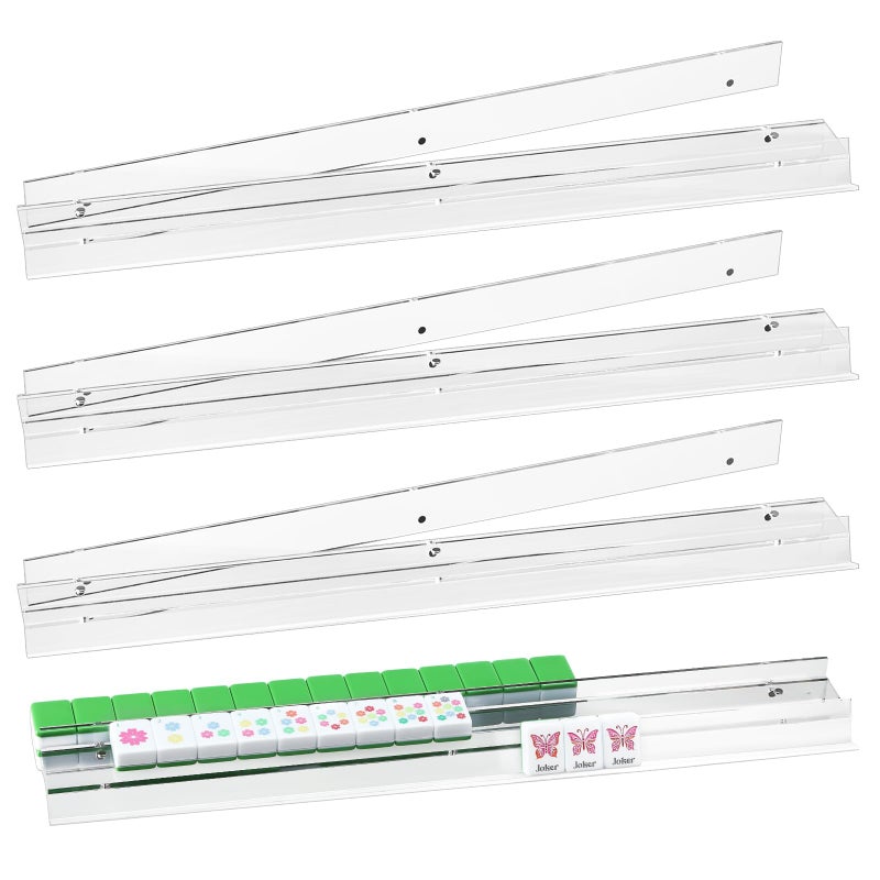 DoubleFill 4 Pack Mahjong Tile Rack & Pusher Set, Acrylic All-in-one Holders, Flat Magnetic Mahjong Racks for Organizing Tiles, Easy to Use for Home Game Nights(Flat Edge, Clear) - Image 1