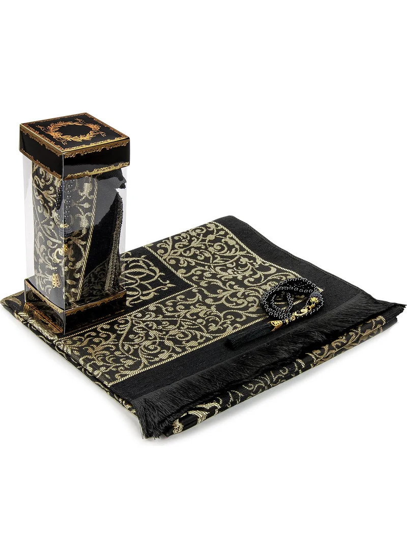 İhvan Online Prayer Mat, Pearl Prayer Beads and Window Boxed Set Black Color