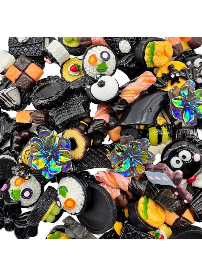 Halloluck 50 Pcs Slime Charms Easter DIY Craft Making Resin Jewery Making Kit, Resin Flatback Slime Beads Making Supplies for DIY Scrapbooking Crafts (Black) - Image 2