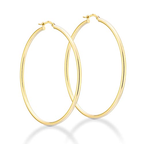 Miabella Italian 18K Gold Plated 925 Sterling Silver 2mm High Polished Round Tube Hoop Lightweight Earrings for Women Made in Italy (50mm) - Image 1