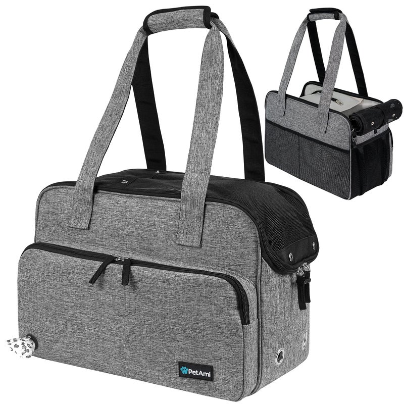 PetAmi Small Dog Purse Carrier SoftSided Pet Carrier Bag with Pockets Portable Puppy Cat Travel Handbag Tote Airline Approved Breathable Mesh Poop Bag Dispenser Sherpa Bed Max 18 lbs Gray