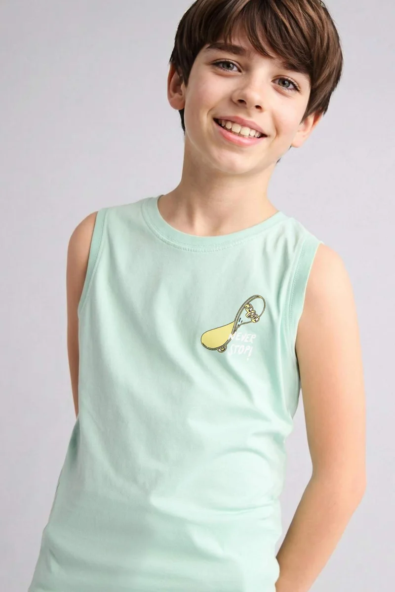 ديفاكتو Boy Regular Fit Slogan Tank Top