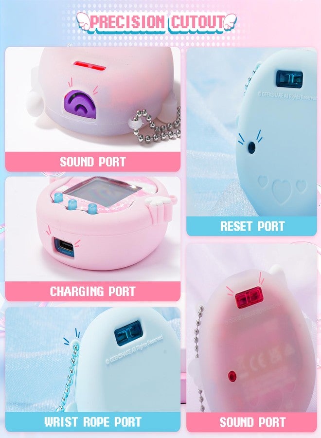 Kuitmor Cute Angel Whisper Silicone Case Compatible with Tamagotchi Uni, Full-Body Protective Cover with Decorative Stickers and Beaded Chain - Pink - Image 5