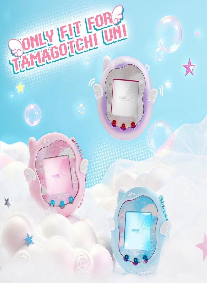 Kuitmor Cute Angel Whisper Silicone Case Compatible with Tamagotchi Uni, Full-Body Protective Cover with Decorative Stickers and Beaded Chain - Pink - Image 2
