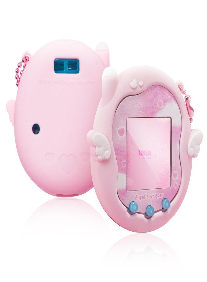 Kuitmor Cute Angel Whisper Silicone Case Compatible with Tamagotchi Uni, Full-Body Protective Cover with Decorative Stickers and Beaded Chain - Pink - Image 1