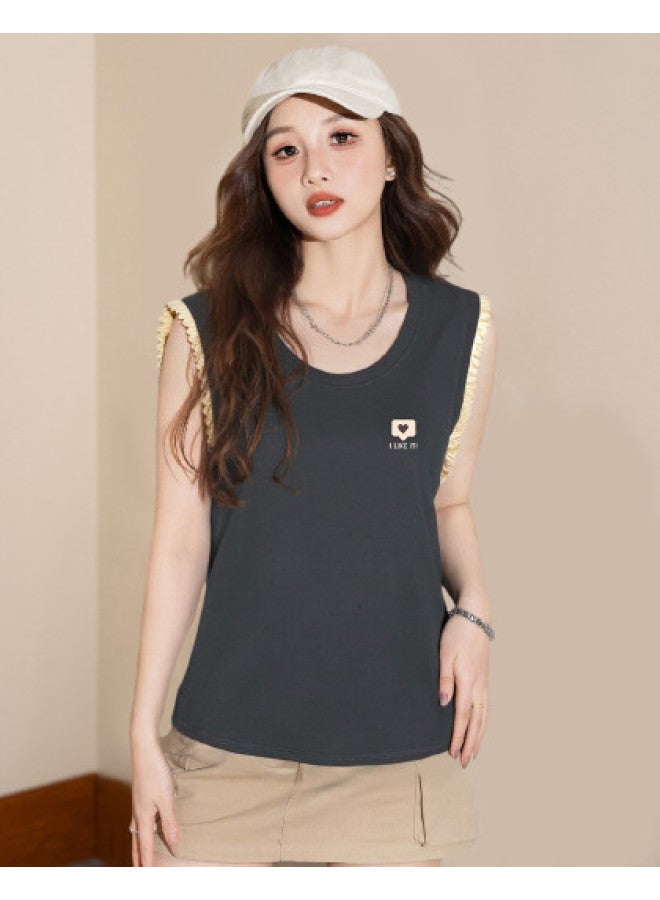 Baleno Retro Color-block Sleeveless T-shirt For Women - Loose Summer Tank Top With Slimming Effect, High-end Unique Casual Tee - Image 1