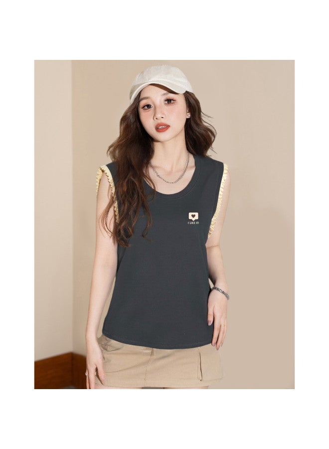 Baleno Retro Color-block Sleeveless T-shirt For Women - Loose Summer Tank Top With Slimming Effect, High-end Unique Casual Tee - Image 2