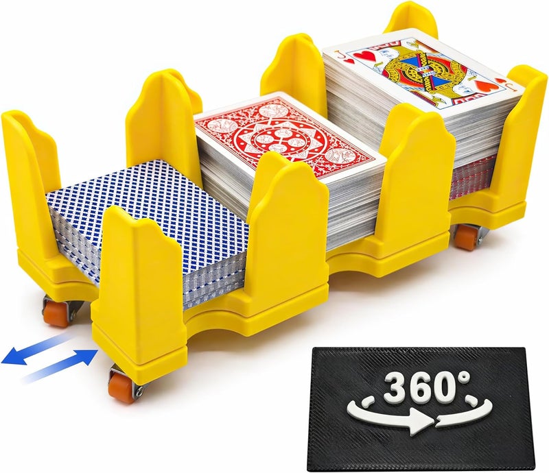 USHIGOO Card Holder-Revolving Card Game Holder Playing Cards Tray Rotating 360° Organizes Multiple Decks for Canasta, Poker and More | Lightweight, Durable with Smooth Rotation (9Deck-Yellow) - Image 1