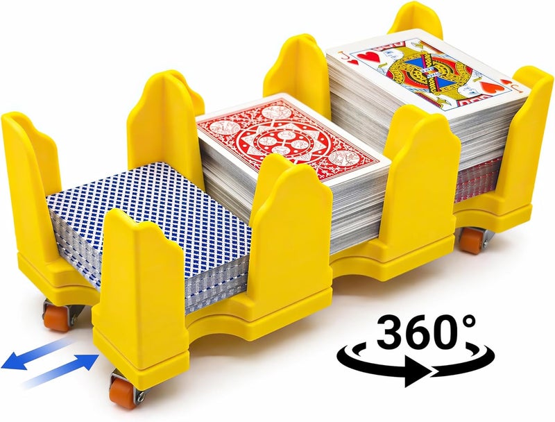 USHIGOO Card Holder-Revolving Card Game Holder Playing Cards Tray Rotating 360° Organizes Multiple Decks for Canasta, Poker and More | Lightweight, Durable with Smooth Rotation (9Deck-Yellow) - Image 2