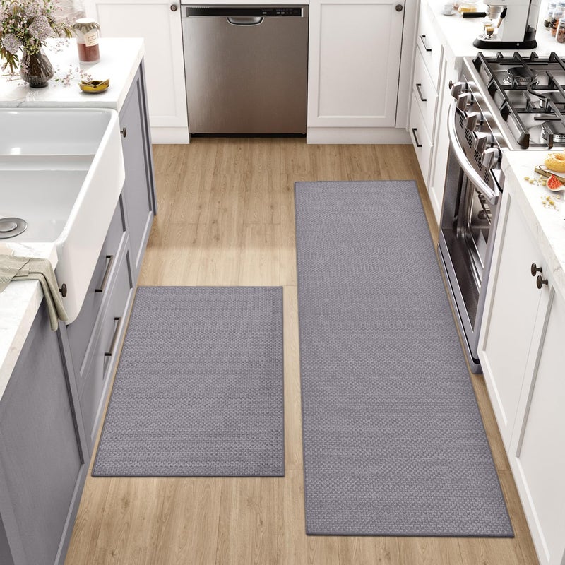 DEXI Kitchen Rug Mat Sets Rubber Backed Long Floor Mats Non Slip Washable 2 Pieces Carpet Runner Rugs for Hallway Dining Room and Entrance 435x75cm  435x150cm Grey