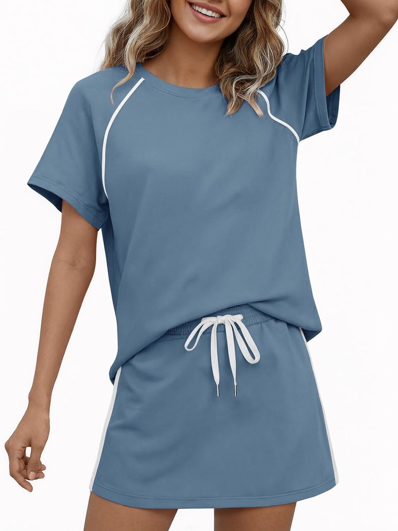Yousify Womens 2 Piece Skirt Sets Summer Short Sleeve Tops and Tennis Skort Lounge Set Vacation Workout Matching Outfits - Image 5