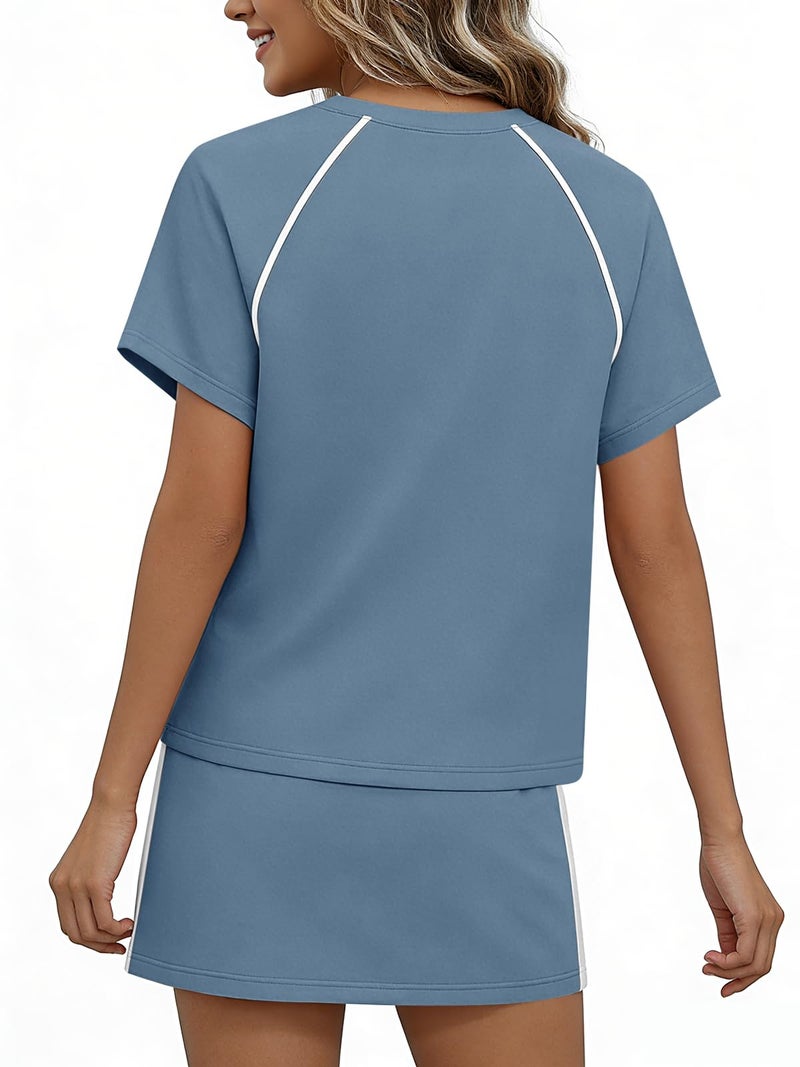 Yousify Womens 2 Piece Skirt Sets Summer Short Sleeve Tops and Tennis Skort Lounge Set Vacation Workout Matching Outfits - Image 4