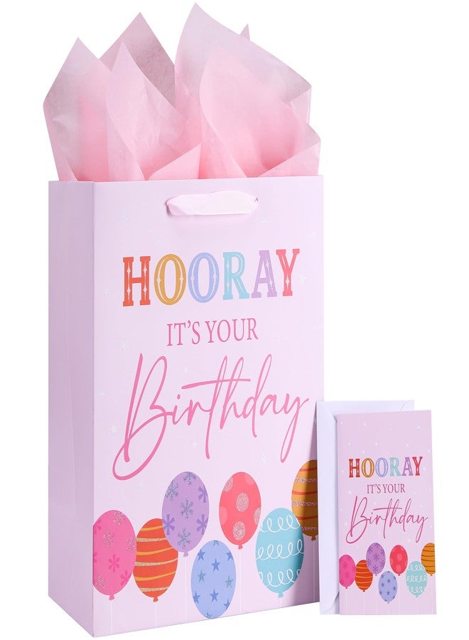 SUNCOLOR 13" Large Birthday Gift Bag with Tissue Paper&Greeting Card-For Kids,Moms,Girls' Birthday - Image 1