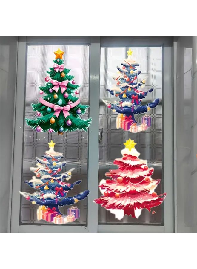 4Pcs Christmas Window Stickers Purple Tree Static Cling Decor For Glass - Image 2