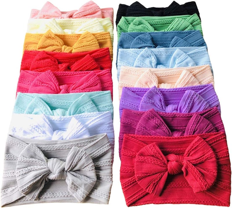 Toptim 16-Pack Baby Girl Bows Nylon Headbands with Jacquard Design for Newborns and Toddlers - Image 1
