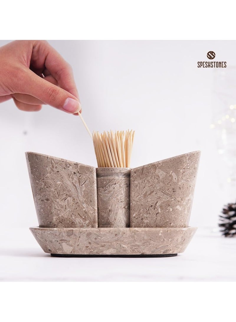 SPESHSTONES Marble Salt and Pepper Shakers Set With Tray 2.5 Inch Oceanic Stone Flaky Salt Cellar for Kitchen Table Decor Modern Spice Jars, Sugar Bowl and Seasoning Storage Containers - Image 2