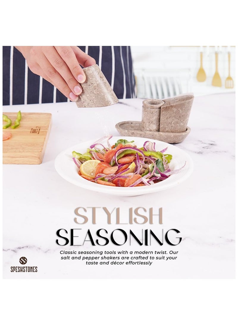 SPESHSTONES Marble Salt and Pepper Shakers Set With Tray 2.5 Inch Oceanic Stone Flaky Salt Cellar for Kitchen Table Decor Modern Spice Jars, Sugar Bowl and Seasoning Storage Containers - Image 4