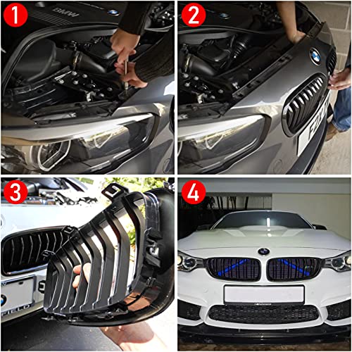 Jaronx Compatible with BMW Grill Inserts for 2 5 6 7 X1 X2 Series,F10 F11 F45 F12 F13 F01 F02 F48, Compatible with BMW V Brace Wrap Covers Blue Grill Stripes Front Grille Trim Stripes (Blue) - Image 5