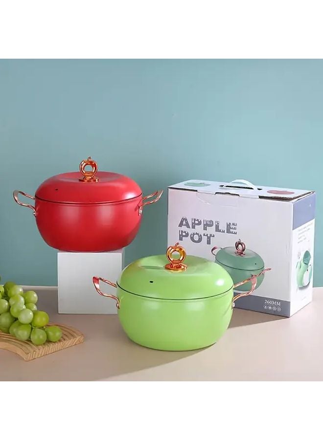 Large 10.24 Inch Green Apple Soup Pot Non Stick Stainless Steel Steamer With Lid - Image 2