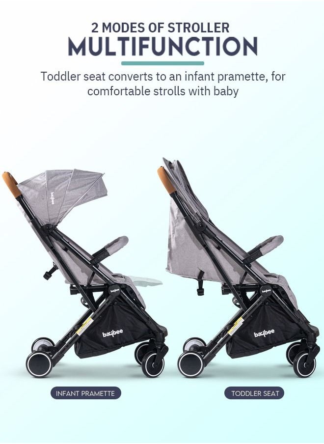 BAYBEE Baybee Infant Baby Pram Stroller for Newborn Babies with Metal Frame 3 Position Adjustable Seat Canopy  Bassinet Large Wheels Travel System Stroller For Baby Toddlers 0 to 3 Years Boys Girls Grey  - Image 3