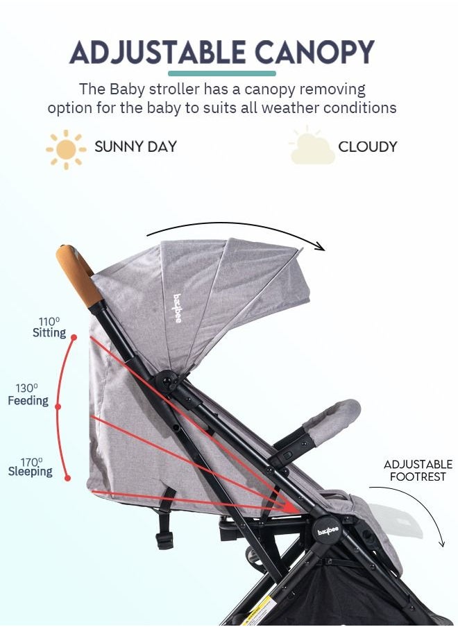 BAYBEE Baybee Infant Baby Pram Stroller for Newborn Babies with Metal Frame 3 Position Adjustable Seat Canopy  Bassinet Large Wheels Travel System Stroller For Baby Toddlers 0 to 3 Years Boys Girls Grey  - Image 4