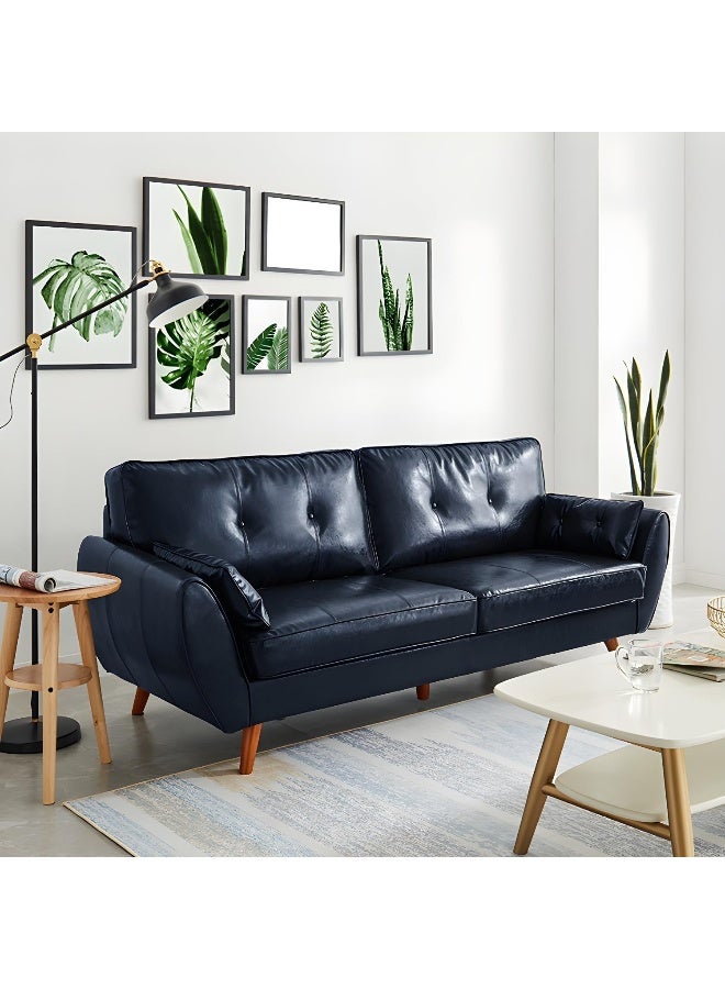 Comfynest 33.46 H Faux Leather Flared Arm Sofa With 2 Pillows Tufted Back Sofa 186 X 83 X 86 Cm Blue with Free Footstool  - Image 1