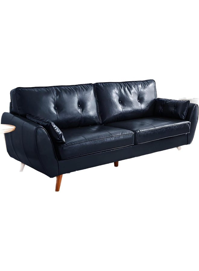 Comfynest 33.46 H Faux Leather Flared Arm Sofa With 2 Pillows Tufted Back Sofa 186 X 83 X 86 Cm Blue with Free Footstool  - Image 2