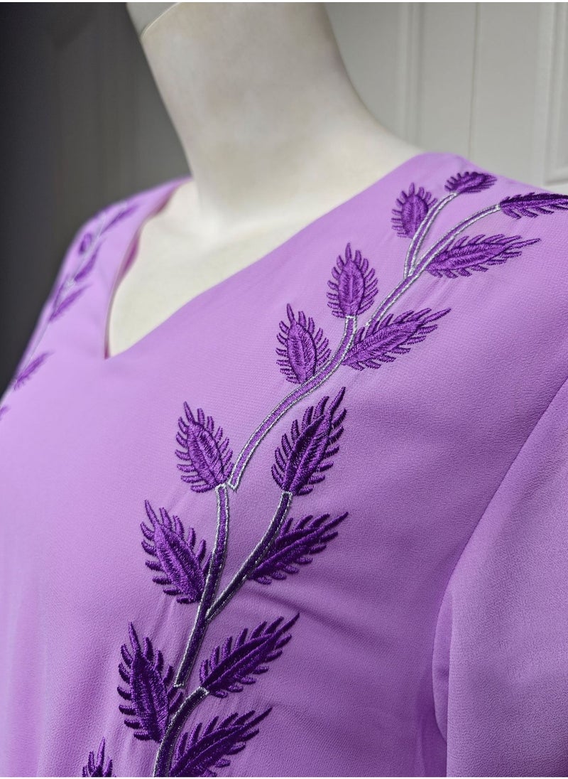 Best Gift Fashion - Fashion Chiffon Floral Embroidered Abaya With Hijab Purple Color - Image 1
