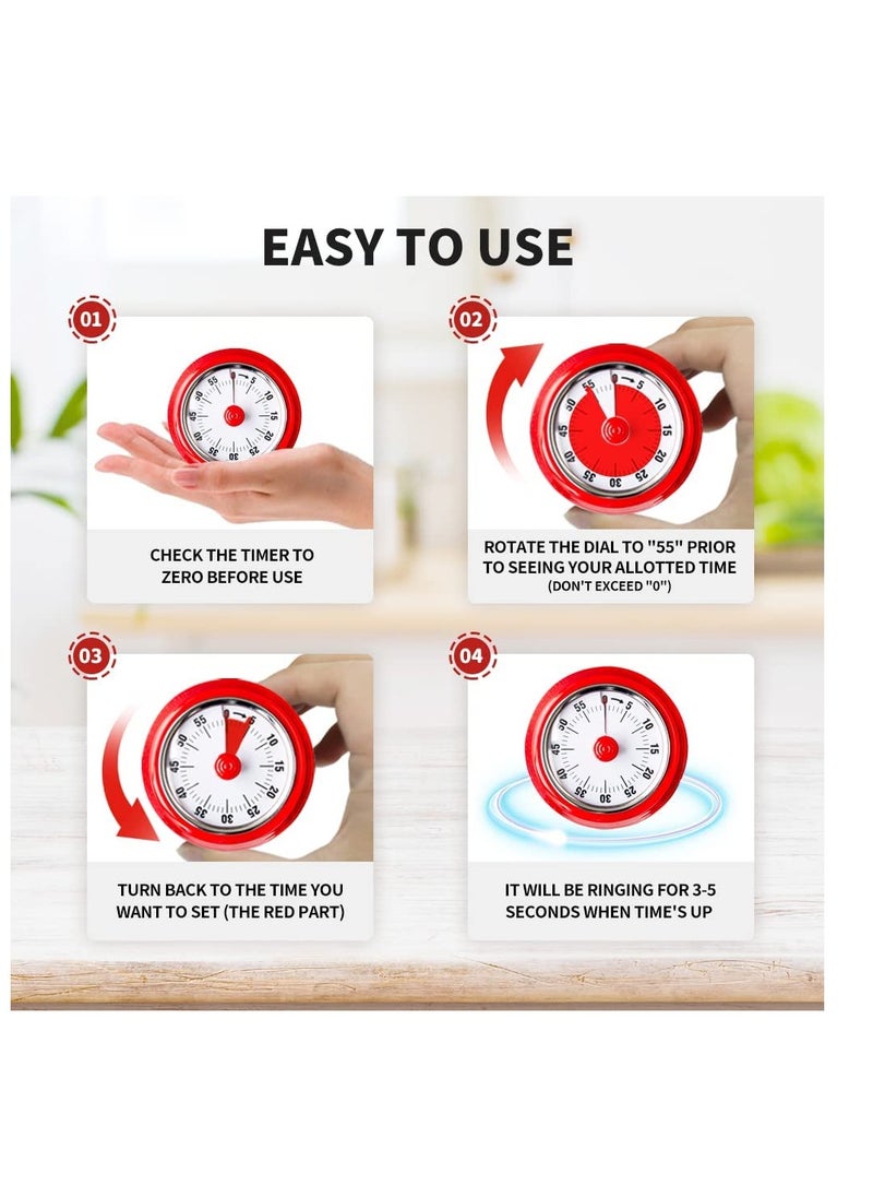 SYOSI - Mechanical Kitchen Countdown Timer with Magnetic Back 60-Minute Visual Timer for Kids, Toddlers, Teachers, Time Management Tool for Classroom, Study (Red) - Image 1