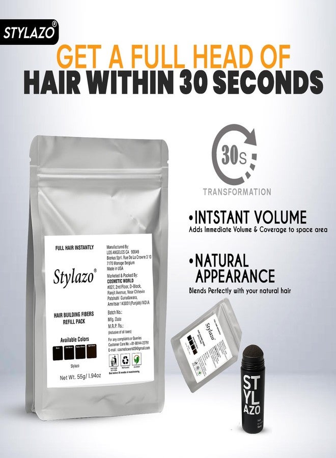 Stylazo Hair Fibers For Thin & Fine Hair -Hair Thickening Fiber Refill 55 gram (light Brown) - Image 3