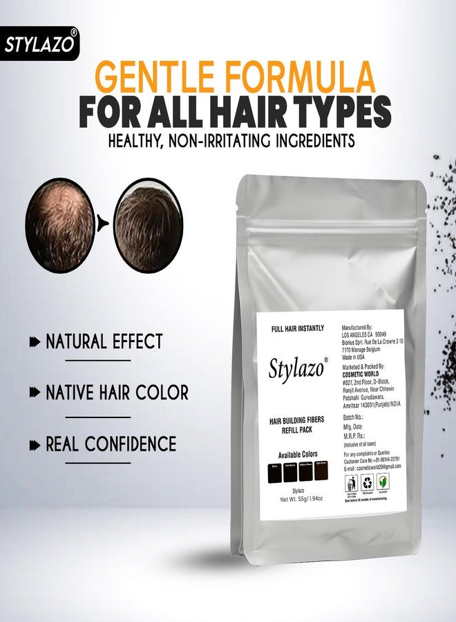Stylazo Hair Fibers For Thin & Fine Hair -Hair Thickening Fiber Refill 55 gram (light Brown) - Image 5