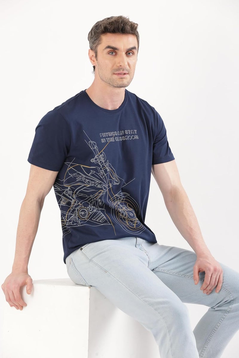 TVS Originals Collection Crew Neck T-Shirt � Bold Street Style, 100% Pure Cotton, Ultra-Soft Comfort, Breathable Anti-Odor Fabric, Skin-Friendly & Long-Lasting Durability for Riders (Racing Navy) -XXL - Image 1
