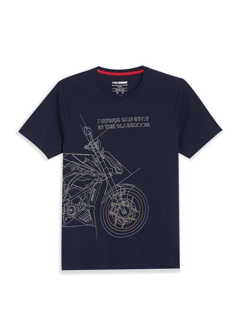TVS Originals Collection Crew Neck T-Shirt � Bold Street Style, 100% Pure Cotton, Ultra-Soft Comfort, Breathable Anti-Odor Fabric, Skin-Friendly & Long-Lasting Durability for Riders (Racing Navy) -XXL - Image 2