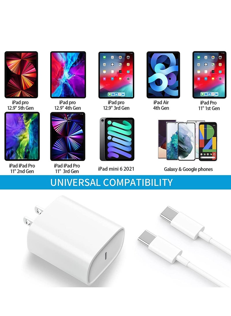 ELTRAZONE 20W USB C Fast Charger for iPad Pro 12.9/11 in 2021/2020/2018, iPad Air 4th/5th Generation 10.9", iPad Mini 6th Generation, iPad Charger Fast Charging Wall Charger Block with 6.6FT USB C to C Cable - Image 3