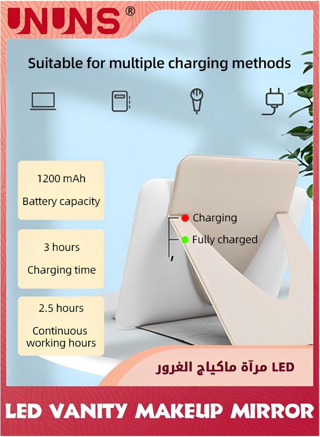 UNUNS Travel Mirrors,Portable LED Makeup Mirror,360° Rotation Touch Screen Vanity Mirror,Rechargeable Beauty Mirror,3-Color Dimmable Lighting,Compact Tabletop Folding Mirror For Home Bathroom Bedroom - Image 3