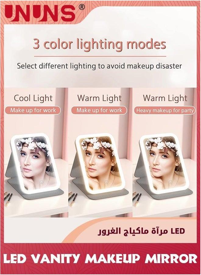 UNUNS Travel Mirrors,Portable LED Makeup Mirror,360° Rotation Touch Screen Vanity Mirror,Rechargeable Beauty Mirror,3-Color Dimmable Lighting,Compact Tabletop Folding Mirror For Home Bathroom Bedroom - Image 2