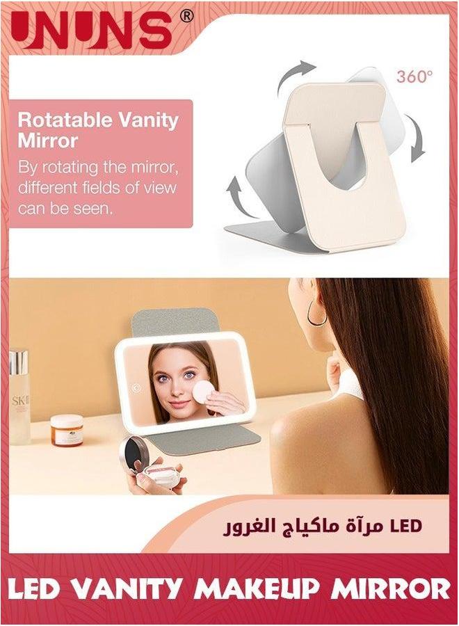 UNUNS Travel Mirrors,Portable LED Makeup Mirror,360° Rotation Touch Screen Vanity Mirror,Rechargeable Beauty Mirror,3-Color Dimmable Lighting,Compact Tabletop Folding Mirror For Home Bathroom Bedroom - Image 4