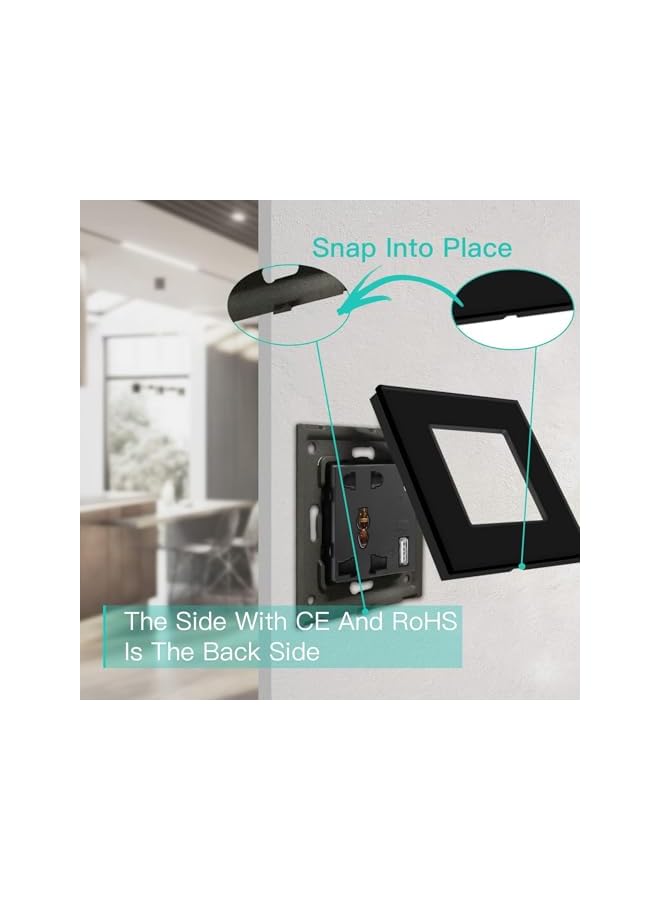 PROMASS مقبس حائط عالمي مفرد 5 دبابيس مع USB C و USB A - 1 مجموعة أسود، مقبس حائط متعدد الوظائف، مقبس طاقة مع لوحة زجاجية قابلة للتطبيق لأكثر من 180 دولة نوع القابس (بدون مفتاح) - Image 5