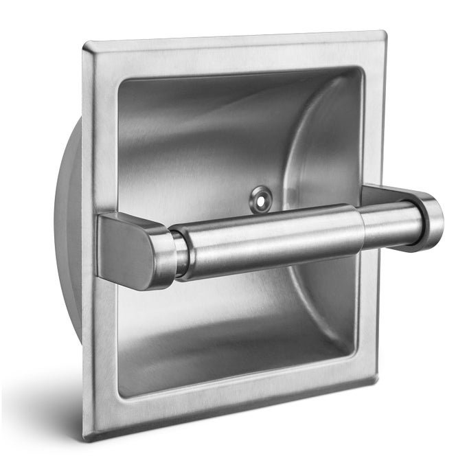 RECESSED TOILET PAPER HOLDER BRUSHED NICKEL STAINLESS STEEL TOILET PAPER ROLL HOLDER TISSUE HOLDER MODERN TISSUE ROLL HOLDER 6 X 6 SQUARE JUMBO MEGA ROLL HOLDER REAR MOUNTING BRACKET INCLUDED