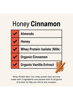 RISE Whey Protein Bars - Honey Cinnamon | Breakfast Bar & Protein Snack 18G Protein 4G Fiber Just 5 Whole Food Ingredients Gluten-Free Soy Free  - Image 3