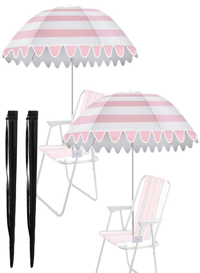 Abbylike 2 Pcs Scalloped Chair Umbrella with Universal Adjustable Clamp 38'' Portable Wheelchair Umbrella UPF 50+ Camping Chair Parasol with Bag for Outdoor Patio Lawn(Pink, White Scalloped) - Image 1