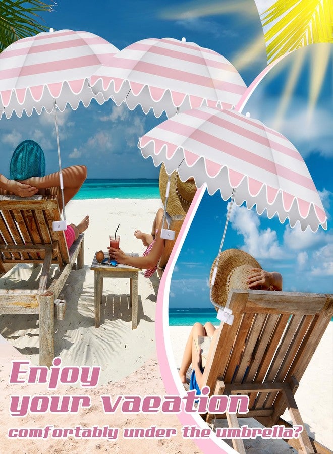 Abbylike 2 Pcs Scalloped Chair Umbrella with Universal Adjustable Clamp 38'' Portable Wheelchair Umbrella UPF 50+ Camping Chair Parasol with Bag for Outdoor Patio Lawn(Pink, White Scalloped) - Image 3