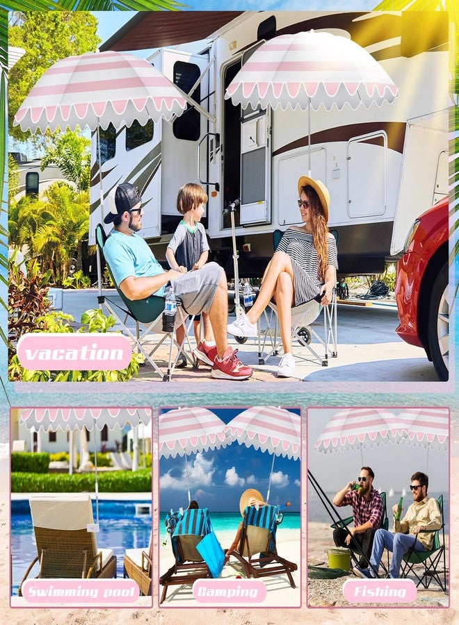 Abbylike 2 Pcs Scalloped Chair Umbrella with Universal Adjustable Clamp 38'' Portable Wheelchair Umbrella UPF 50+ Camping Chair Parasol with Bag for Outdoor Patio Lawn(Pink, White Scalloped) - Image 5