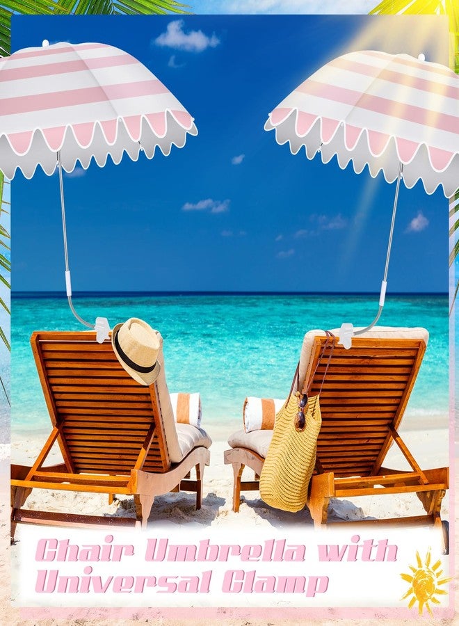 Abbylike 2 Pcs Scalloped Chair Umbrella with Universal Adjustable Clamp 38'' Portable Wheelchair Umbrella UPF 50+ Camping Chair Parasol with Bag for Outdoor Patio Lawn(Pink, White Scalloped) - Image 4